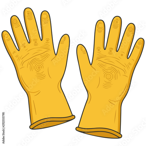 Yellow Rubber Cleaning Gloves Pair Vector Illustration