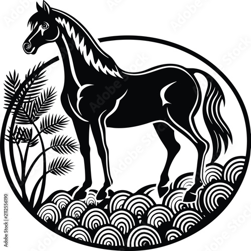 Black Trotting Horse Silhouette Vector Illustration