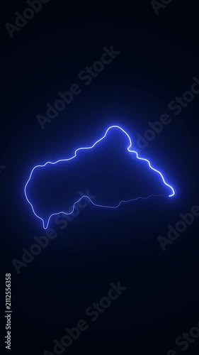Central african republic map outline with glowing neon blue light effect on dark background, border