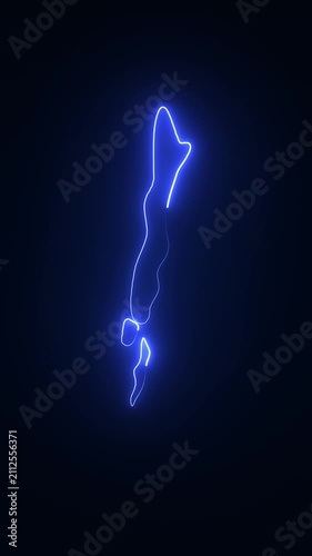 Glowing neon outline map of saint vincent and the grenadines, pulsing blue light animation