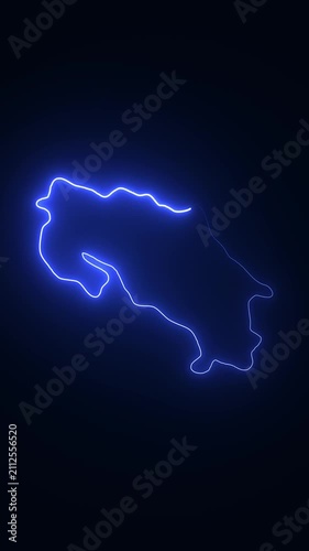 Costa rica map outline with glowing neon blue light effect on dark background