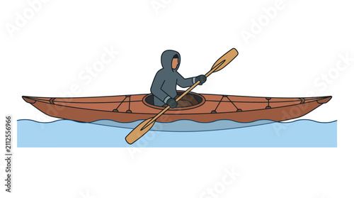 фотографія Person paddling a kayak on calm water.