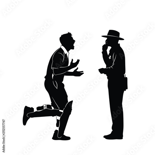 Quadro su tela Man pleading with police officer black silhouette
