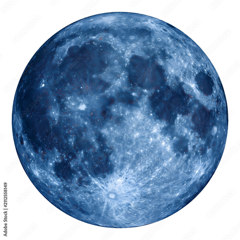 Obraz premium Realistic blue full moon with detailed craters isolated on transparent background