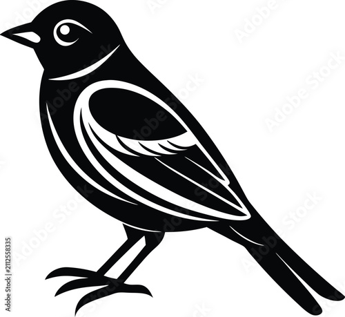 Stylized Bird Silhouette Vector Illustration Isolated on White