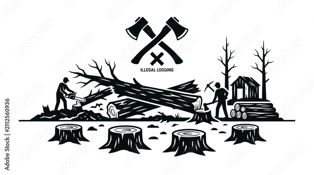 Obraz premium Illegal Logging Concept - Deforestation and Chopping Trees