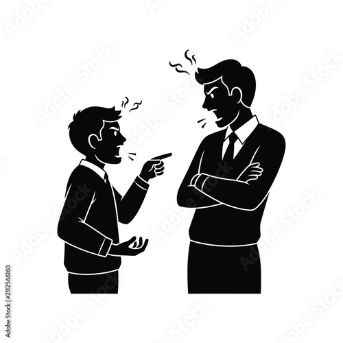 Canvas Print Two men arguing black silhouette illustration against a white background silhoue