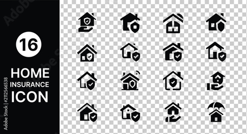 Home Insurance and real estate Icon Set for Property Protection and Security Services.
