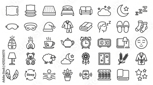 Cuadro en lienzo Sleep and bedtime line icons set