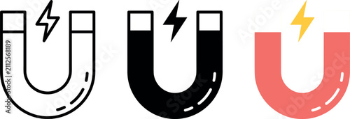 Fotografie Horseshoe Magnet Icon Set with Lightning Bolt Energy Symbols for Lead Generation