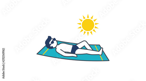 Fotografie Man sunbathing on beach towel under bright sun.