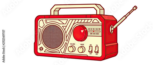 Quadro su tela Retro red portable radio with antenna and speaker