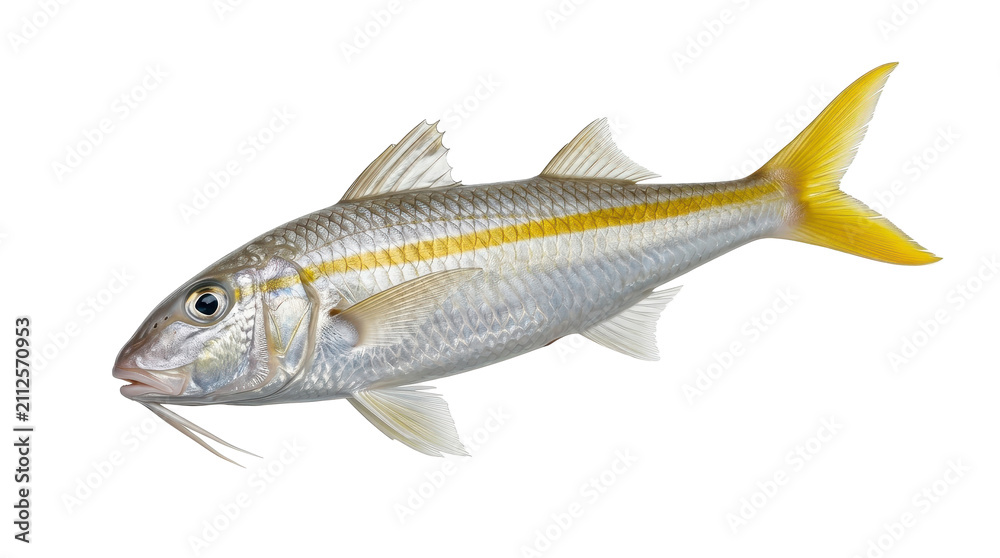 Obraz premium A goatfish with yellow fins and a barbule detailed photograph on transparent background mulletfish fish marine