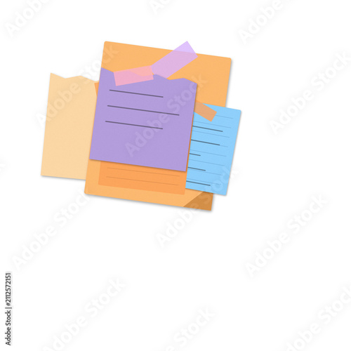 Foto A collection of colorful sticky notes and paper scraps layered together on a pla