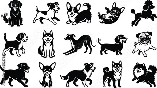 Fotografie A collection of playful and adorable dog silhouettes in various poses and breeds
