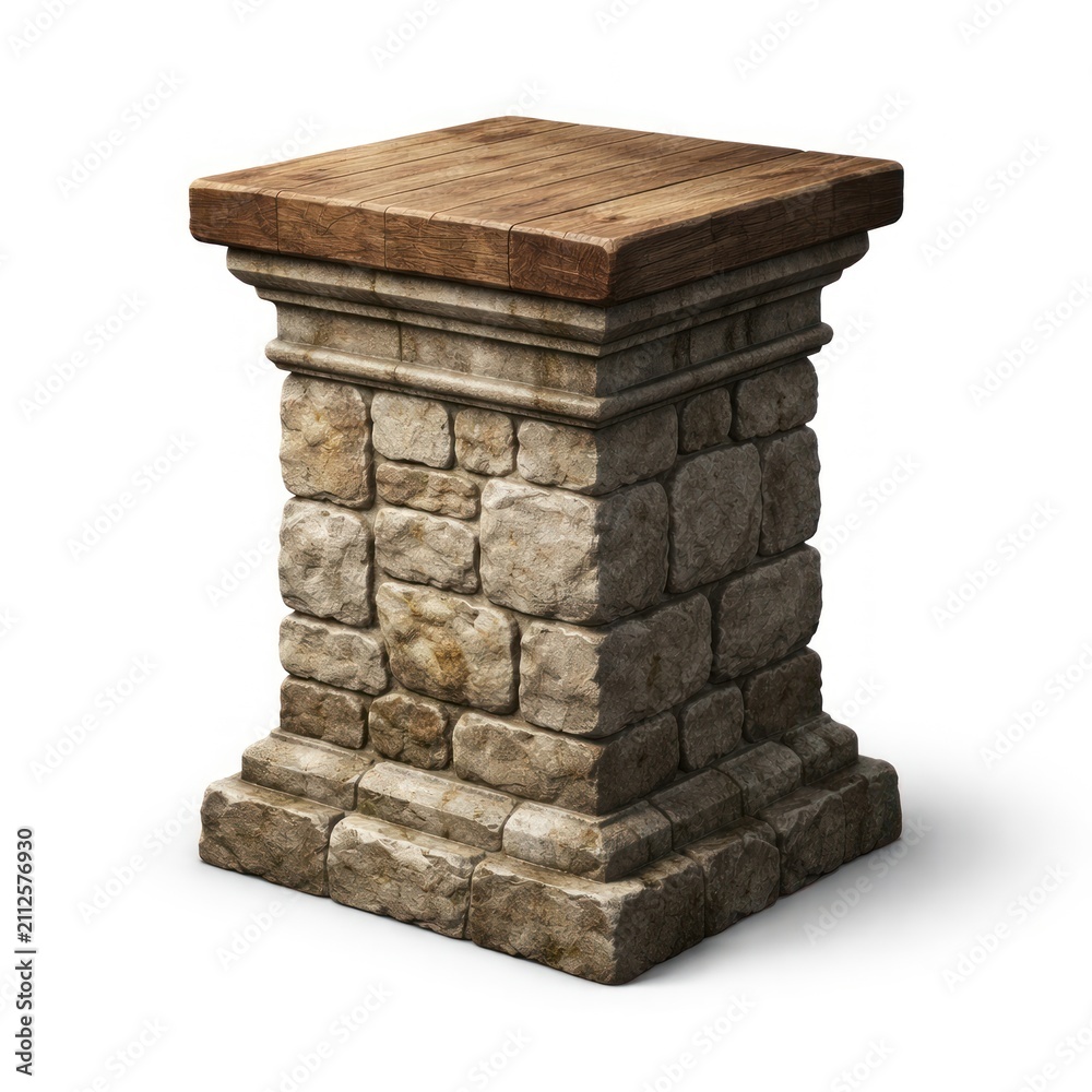 Obraz premium Stone pedestal with wooden top.