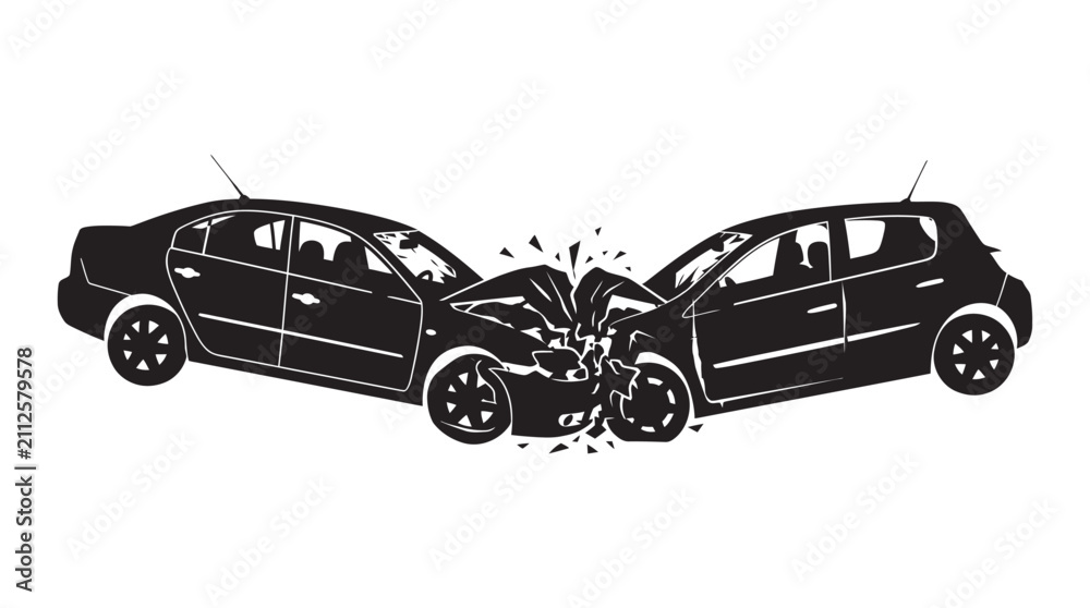 Fototapeta premium Car Crash Scene Depicted As A Black Silhouette