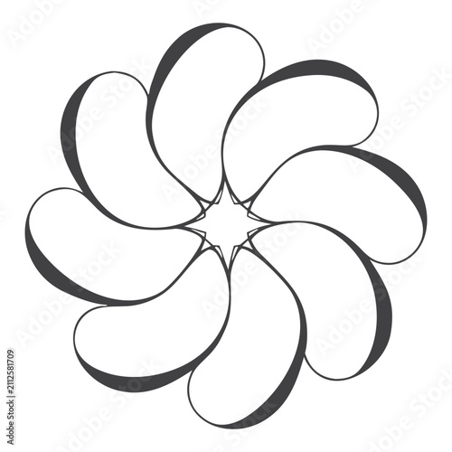 Floral ornament with swirling petals black and white vector illustration