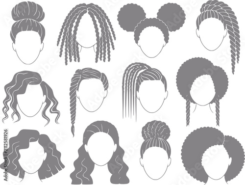 Foto Colección de diversas siluetas de peinados y cortes de pelo de mujer con varias