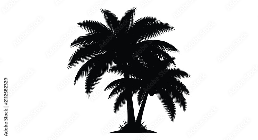 Fototapeta premium Palm tree silhouette against a white background tropical vegetation design