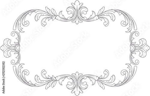 Marco ornamental vintage con remolinos florales detallados y estilo barroco clásico decorativo