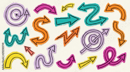 Set of handdrawn doodle arrows isolated on white background