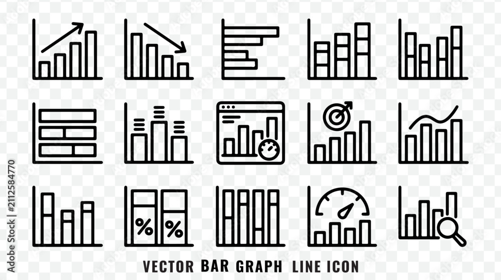 Fototapeta premium Set of black and white business graph and data analysis icons for web design and presentations