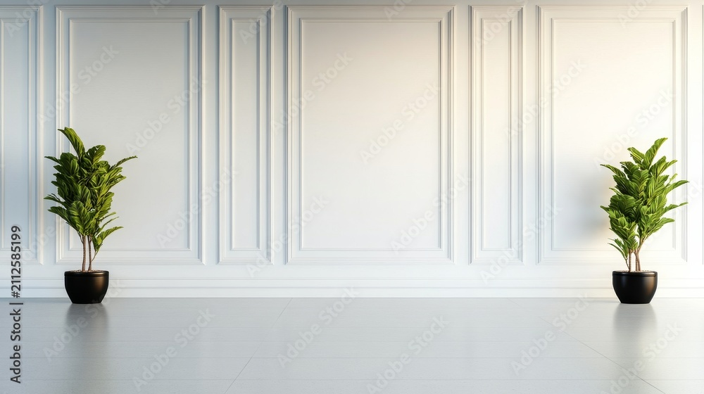 Fototapeta premium Empty Reception Area Elegant Wall Niches Premium Architectura Alternate Seating Perspective, calming empty waiting room, modern commercial interior, relaxing hospitality design