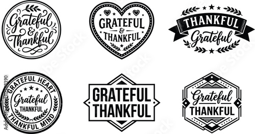 Cuadro en lienzo Set of grateful and thankful typography badges in a black silhouette isolated on