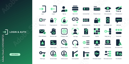 Konstfotografi Login and authentication icon set