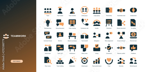 Canvastavla Flat Teamwork icon set with editable stroke