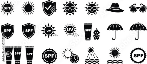 Sun protection icons set