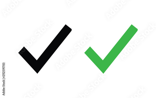 Two 3 d checkmark symbols, one black and one green on white background