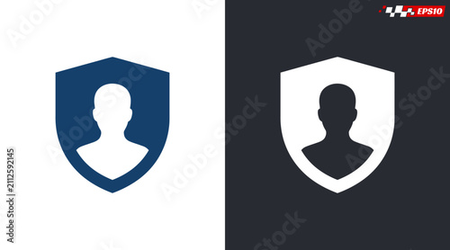 Shield with human silhouette representing privacy and security.