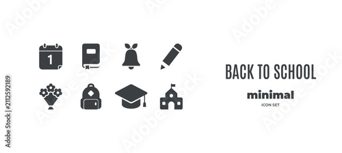 Collection of minimal back to school icon set . Black editable color.