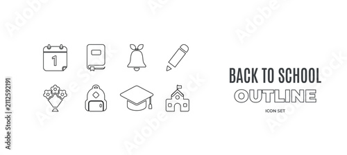 Collection of back to school icon set with outline. Linear icon collection. Editable stroke. Vector illustration.