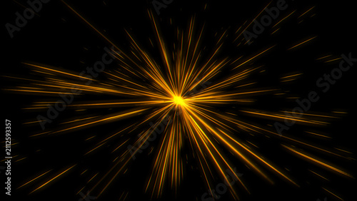 Картината върху платно Orange hyperspace starburst tunnel background with fast light streaks