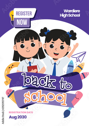 Back to School Banner Template with Colorful Education Elements for School Promotion and Advertising