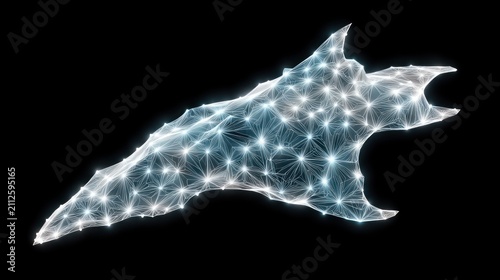 Digital Wireframe Map of Dominica with Connected Points