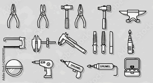 Canvastavla Hand Tools Collection Line Art.