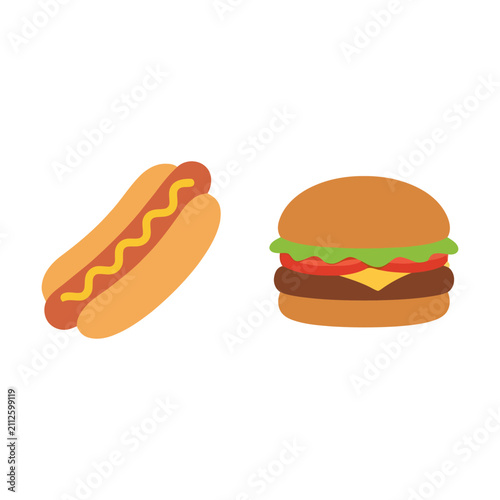 Obraz na plátne Delicious hot dog and fresh cheeseburger fast food icons illustration Vector