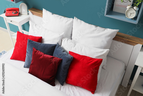 Comfortable bed with white ...