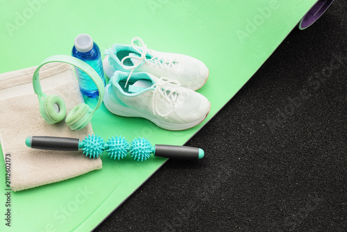 Fitness equipment flat lay ...