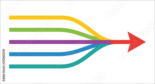 Foto Diverging lines with an arrowhead a colorful vector illustration on a white back