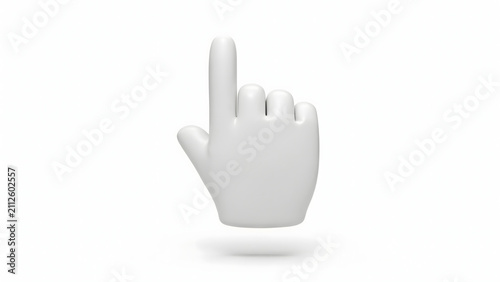 A minimalist 3d white hand cursor pointing upwards isolated on a white background, for digital user, interface and web navigation