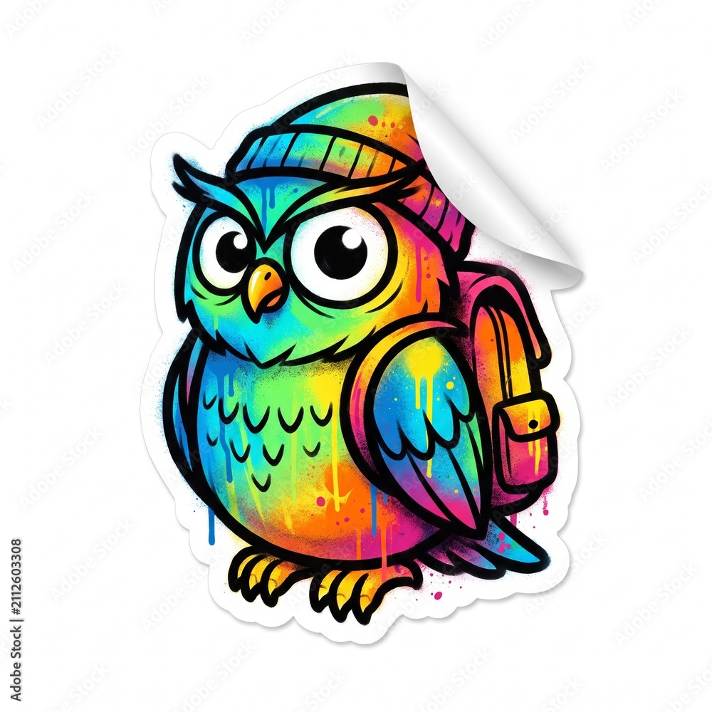 Fototapeta premium Urban Owl Backpack Sticker Mural Character
