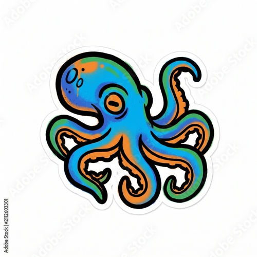 Colorful Octopus Graffiti Sticker Mural Character