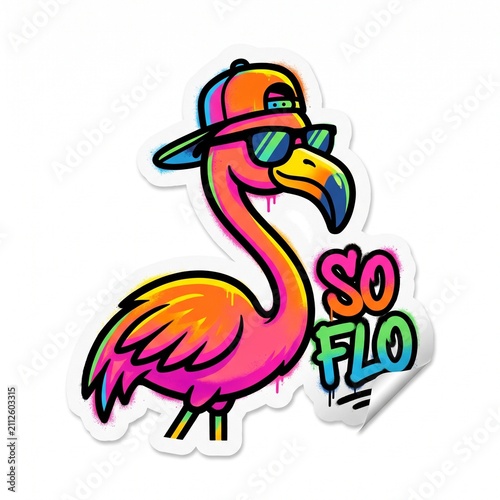 Funky Flamingo Graffiti Sticker Mural Character