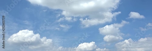 Cloudscape, Timelapse of Vivid Blue Sky Background with Fluffy White Cumulus Clouds for Wide Wallpaper and Banner