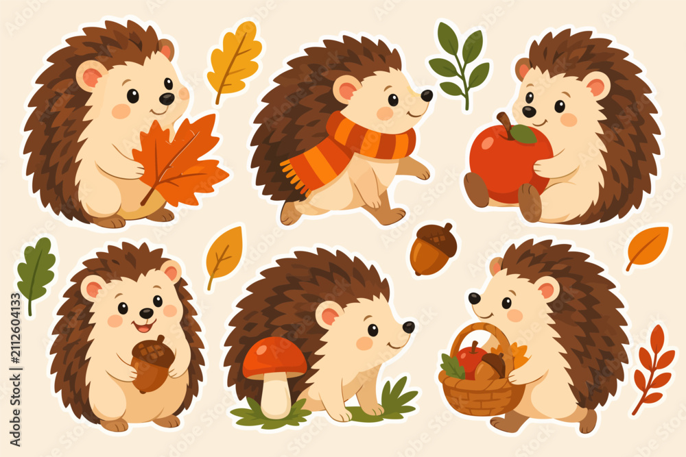 Fototapeta premium Hedgehog Woodland Sticker Set